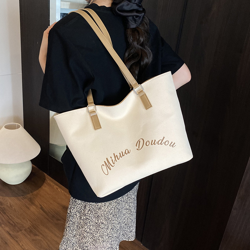 Bag Girl 2025 Summer New Student Korean version large capacity tote bag, simple single-shoulder bag, versatile letter underarm bag Specification drawing