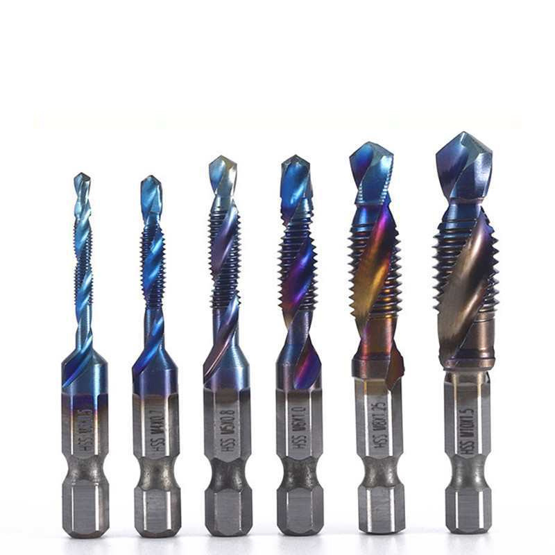 6pc high-speed steel composite tap, hexagonal handle, drill and tap integrated tap, titanium plating machine, hole opening and tapping, cross-border tapping Item Picture