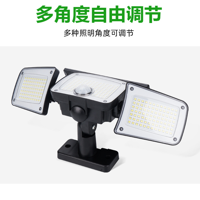 Cross-border solar outdoor courtyard small street lamp, household LED integrated three-head rotating human body sensor wall lamp Application Scenario