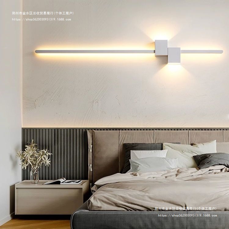 Long strip wall lamp, living room background wall grille, modern, simple, minimalist and light luxury one-line bedroom corridor bedside lamp Application Scenario