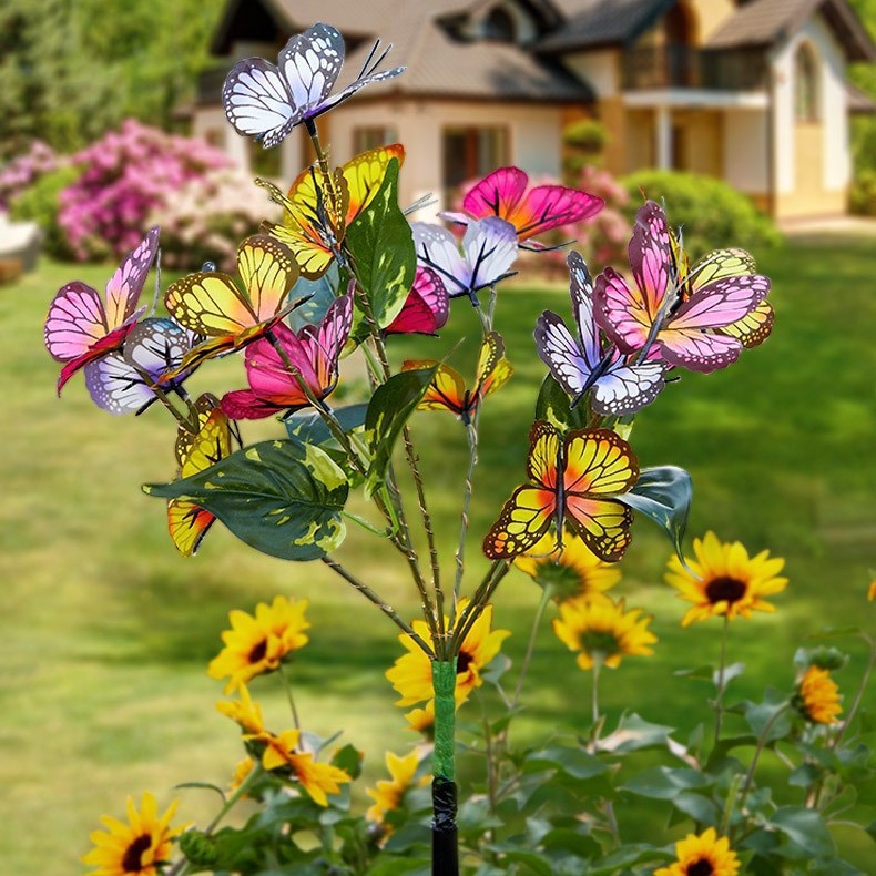 Solar-powered butterfly flower tree ground insert lights, courtyard lawn festive atmosphere decorative lights, outdoor simulated flower branch lights details Picture