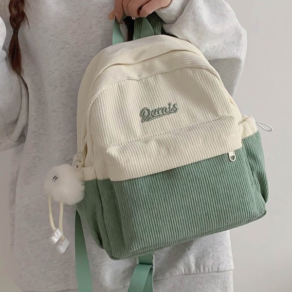 New corduroy small schoolbags for autumn and winter, simple student backpacks, trendy color-blocking cute small backpacks, casual backpacks details Picture