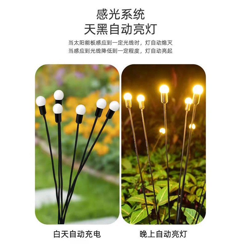 New solar-powered outdoor waterproof crystal firefly lamp, garden villa landscape decoration and lawn ground insert lamp Specification drawing