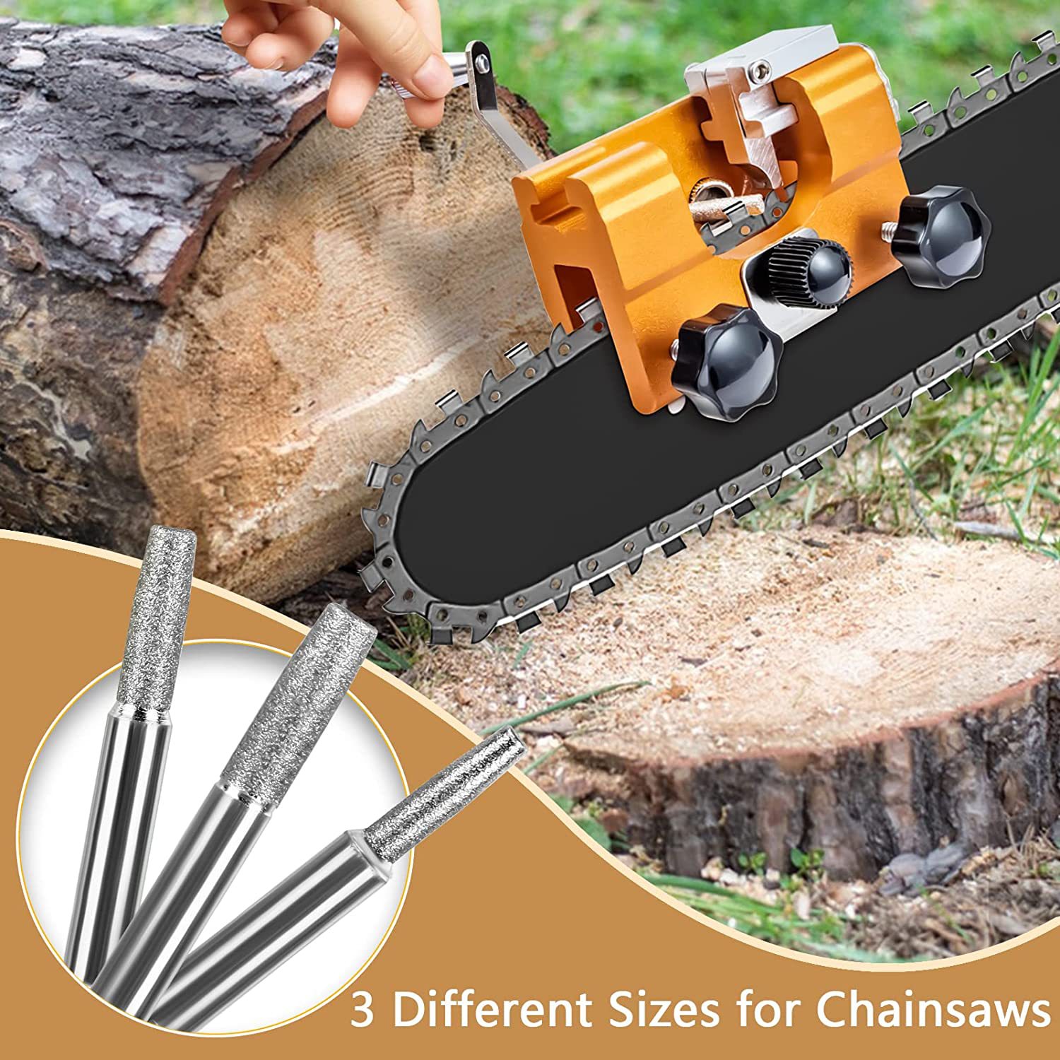 Chainsaw chain grinding machine, diamond grinding head, hand-held chainsaw, logging saw chain grinding device, hand-cranked chain grinding device, grinding head Application Scenario