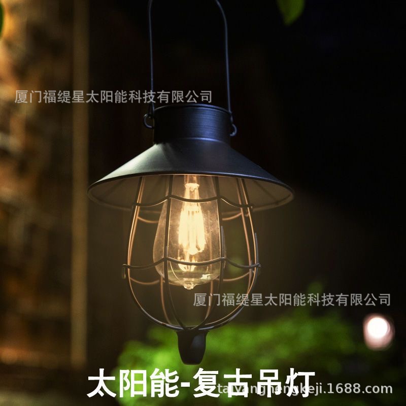 Cross-border outdoor solar courtyard ironwork hanging lamps, outdoor retro balcony decoration, courtyard ironwork tungsten filament lamp manufacturer Specification drawing