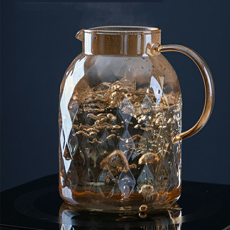 New amber-colored glass cold water kettle for home use, Nordic-style tea sets, high borosilicate glass water kettle, flower teapot details Picture