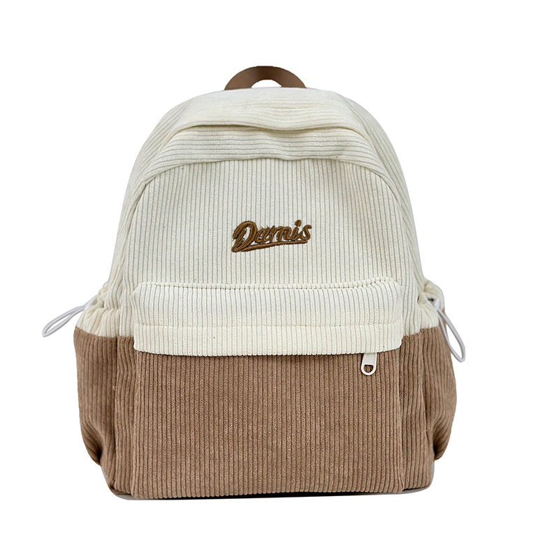 New corduroy small schoolbags for autumn and winter, simple student backpacks, trendy color-blocking cute small backpacks, casual backpacks Item Picture