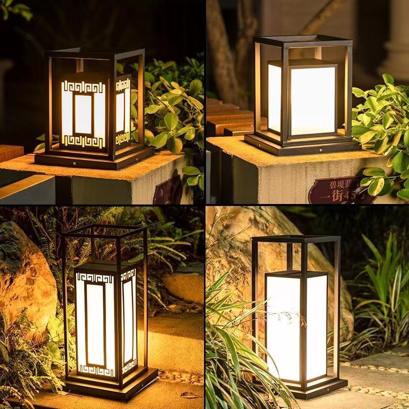 New Chinese-style solar LED floor lamps, outdoor waterproof column head lamps, villa garden courtyard gate landscape lamps Item Picture