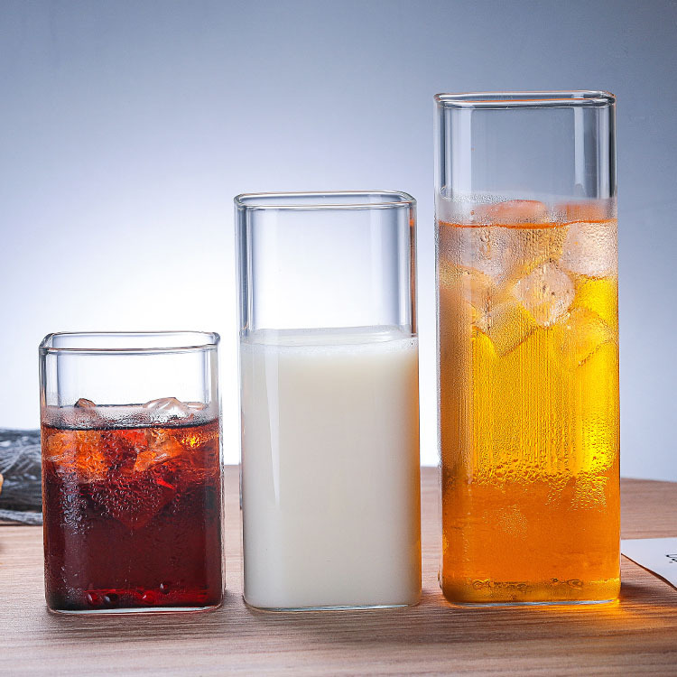 High borosilicate glass single-layer cup, children's juice drink, household square straight transparent glass milk breakfast cup full figure