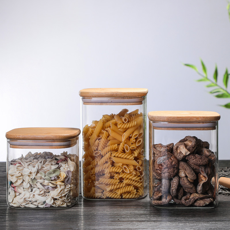 Square glass tea canister, sealed canister, household glass portable storage canister for grains, high borosilicate glass storage bottle Specification drawing