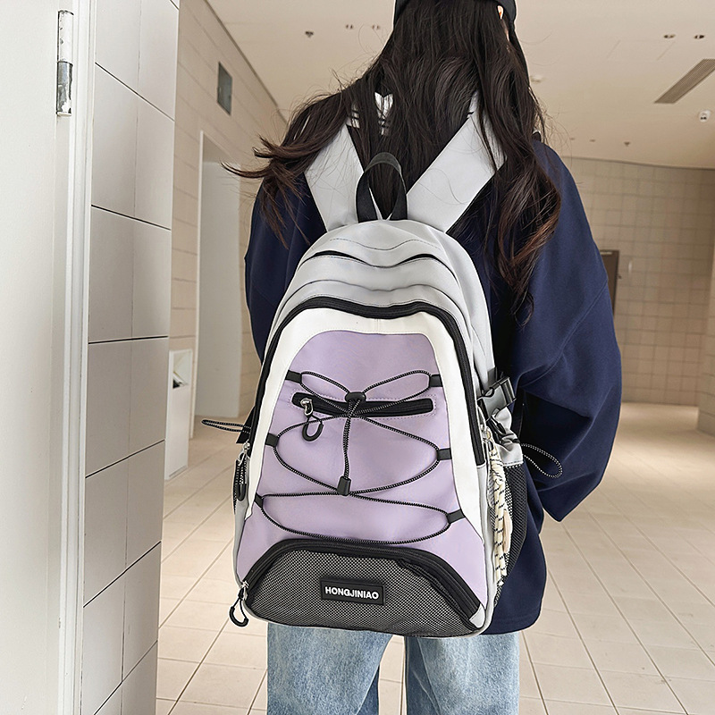 New workwear-style schoolbag, fashionable for male and female college students, large-capacity backpack for junior and senior high school students, lightweight and versatile backpack details Picture