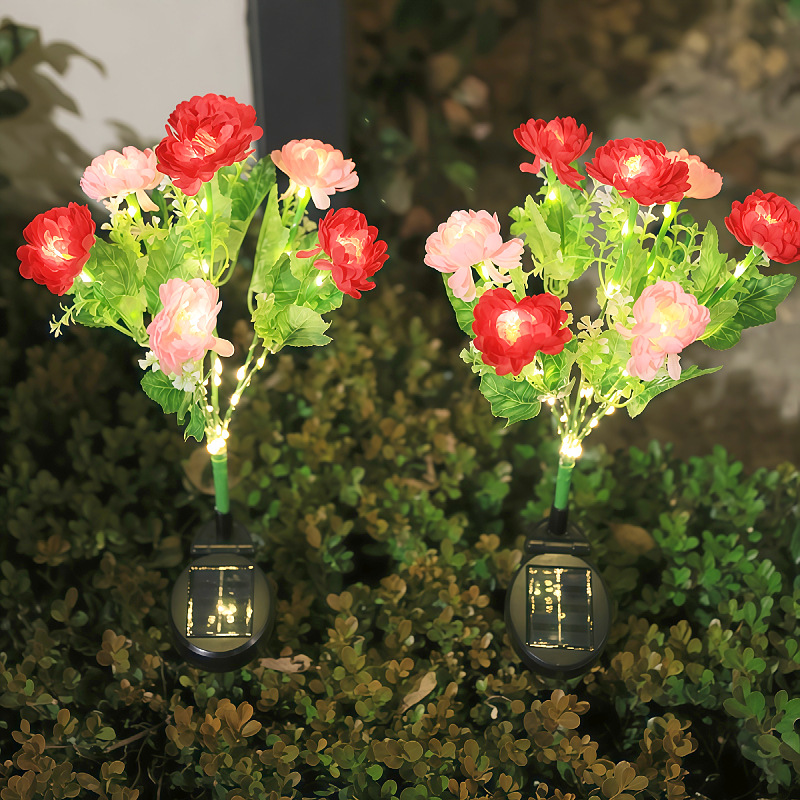 2024 New 7-head solar snow lotus flower lantern, outdoor simulation flower lantern, 7-fork LED artificial flower ground insert lamp, garden lamp Application Scenario