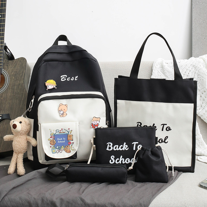 A new Korean-style cute and fresh schoolbag for girls, a five-piece set of backpacks for junior high school students, custom-made full figure