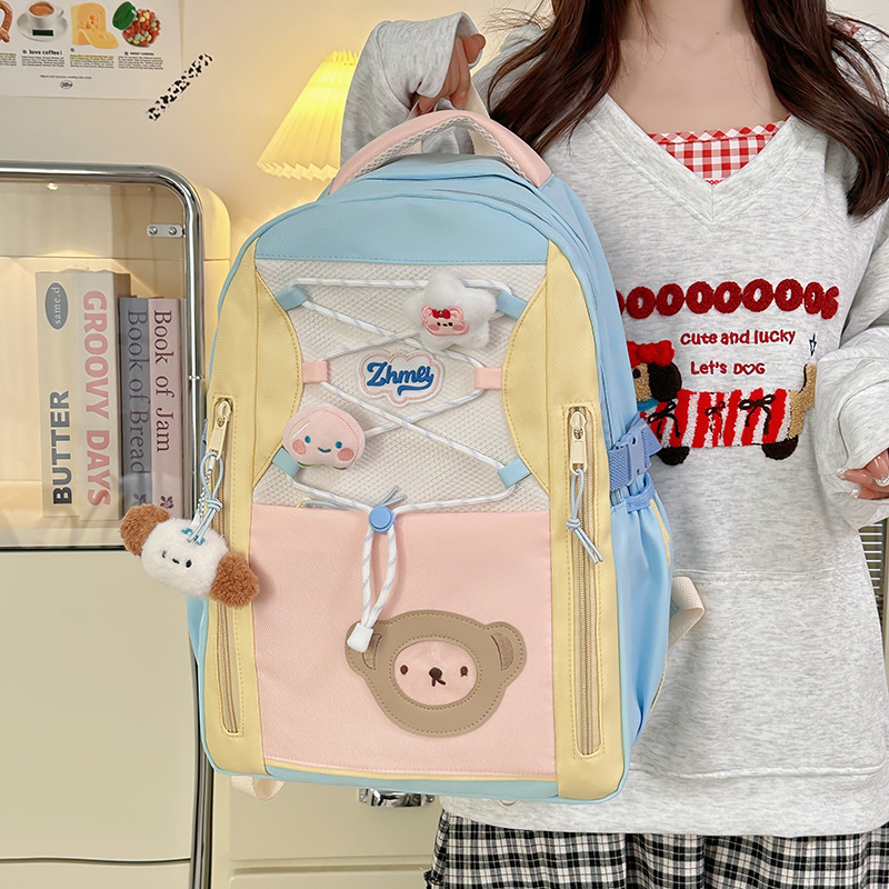 Korean-style anti-theft and fresh junior high school backpack, dirt-resistant commuting style, ins girl cute cartoon monkey school style Application Scenario