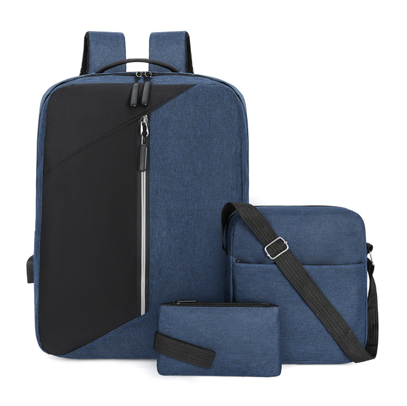 Fashionable and simple men's business backpack three-piece set, large-capacity outdoor casual backpack with contrasting colors, college student schoolbag Application Scenario