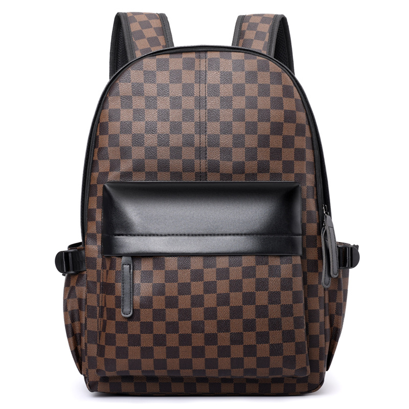 Business trend checkered backpack, versatile and casual men's commuting computer backpack, large-capacity travel backpack and schoolbag Item Picture