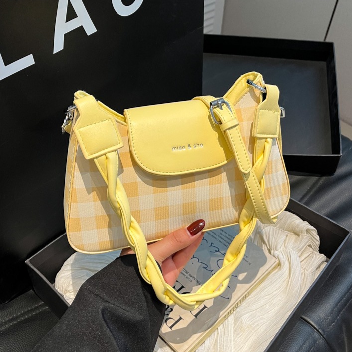 New cross-border bags for women, fashionable and versatile underarm bags, color-blocking checkered crossbody bags, and trendy, niche and simple single-shoulder bags full figure