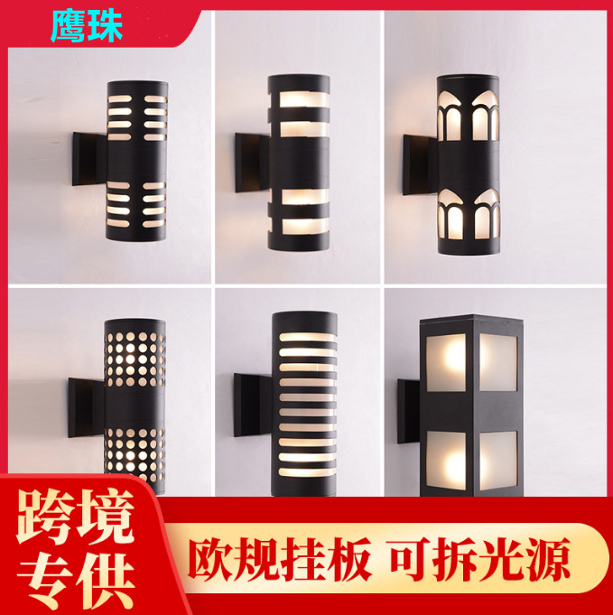 New foreign trade product, European-style E26 lamp head aluminum material, European standard exterior wall decoration waterproof double-head wall lamp, outdoor wall lamp Specification drawing