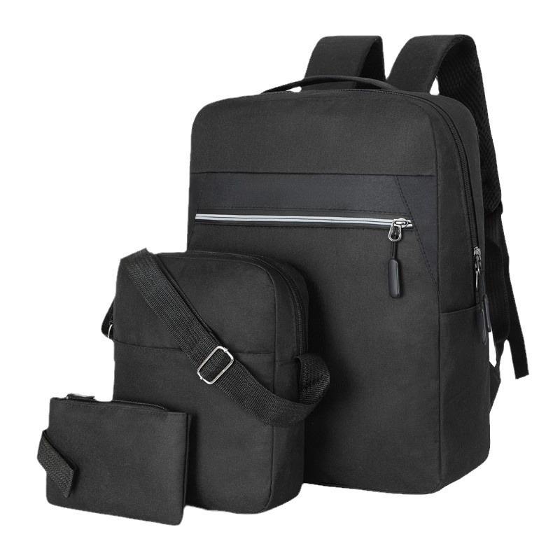 New simple and fashionable two-tone backpack three-piece set, casual men's single-shoulder bag, college student schoolbag, trendy backpack Item Picture