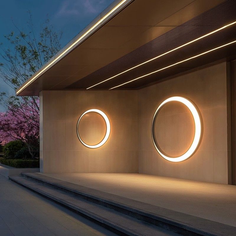 Creative crescent-shaped circular ring courtyard outdoor wall lamp, stainless steel outdoor lamp, wall decoration lamp, fence, garden gate details Picture