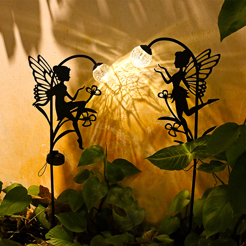 Cross-border solar silhouette Fairy ground socket light, outdoor waterproof crack ball decorative lawn light, Flower Fairy garden light Specification drawing