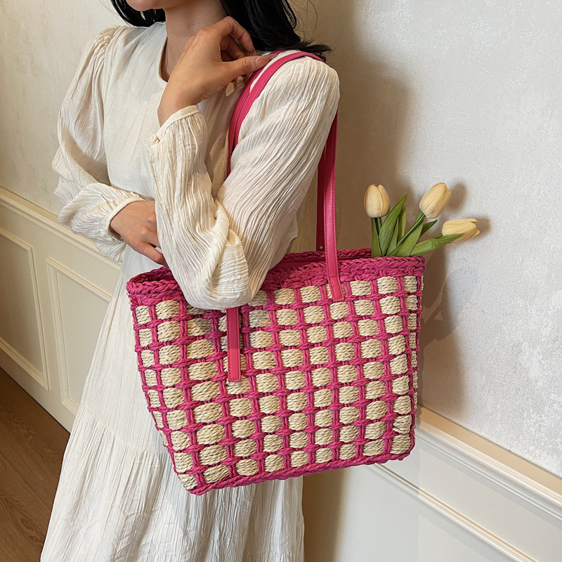 Large-capacity straw woven bag for women, 2025 new style, trendy Korean style, simple and fashionable hand-held shoulder bag, woven bag, tote bag details Picture