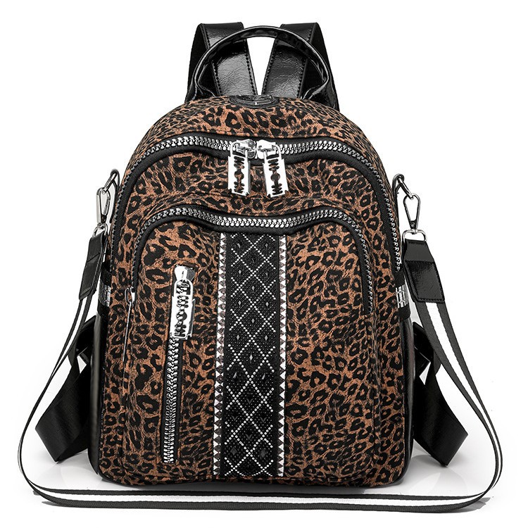 New fashionable leopard print backpack with large capacity, book packing, European and American style trendy single-shoulder bag, multi-purpose and versatile bag Item Picture