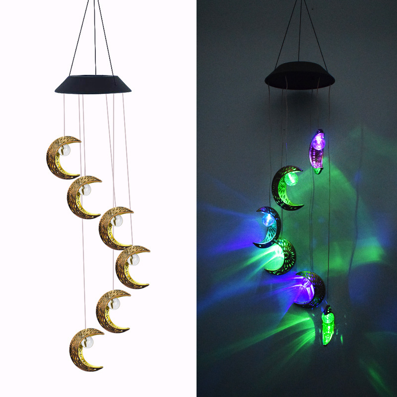 New solar moon wind chime LED hollowed-out outdoor camping lights for courtyard and garden landscape decoration from the original manufacturer details Picture