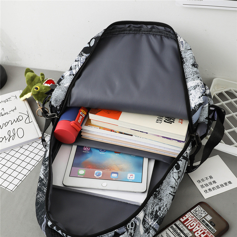 Backpack, large capacity, graffiti trend, student travel computer, female couple camouflage schoolbag, male junior high school student backpack Application Scenario
