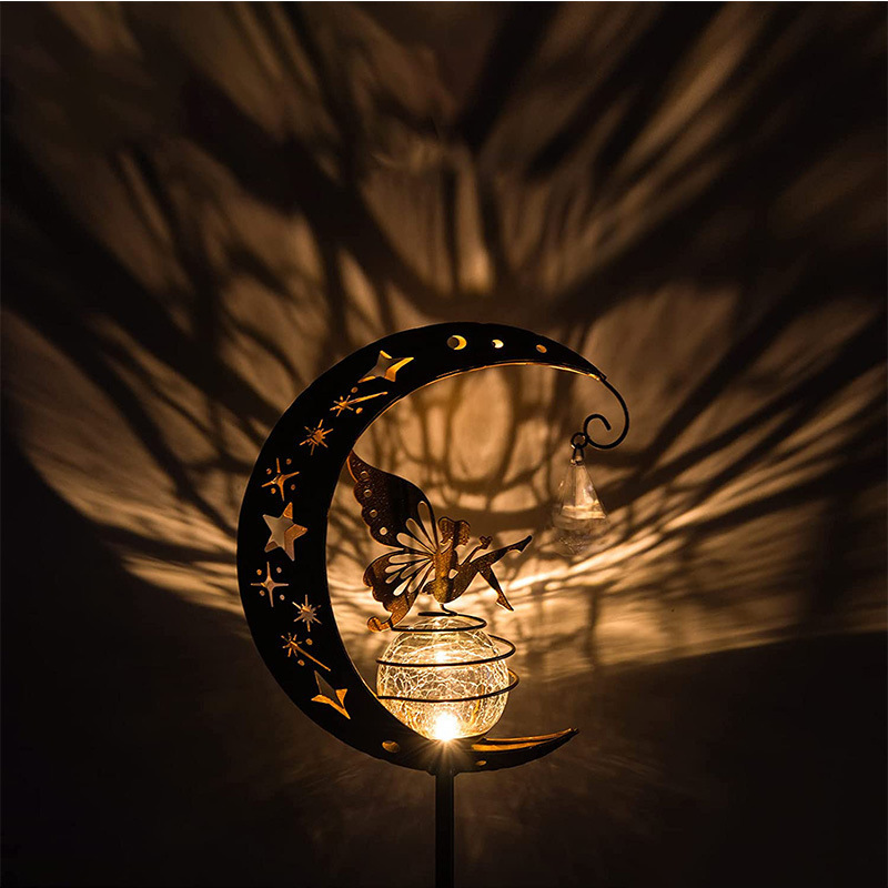 2025 Cross-border Solar Moon Fairy Lamp Outdoor Garden Decoration Ironwork Ground Socket Lamp Flower Fairy Angel Lamp details Picture