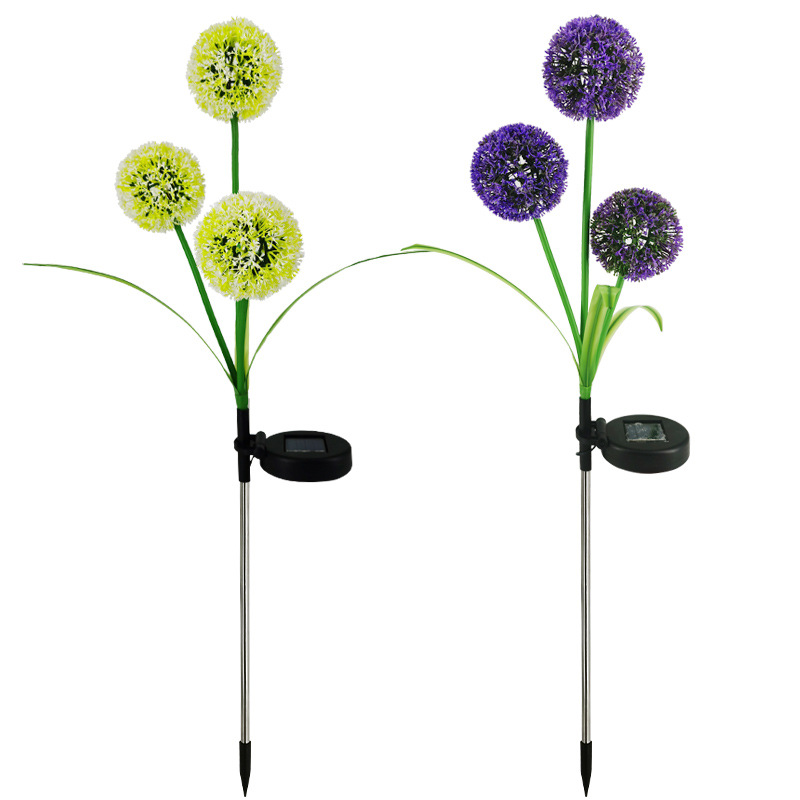 Cross-border outdoor solar flower lanterns, dandelion lamps, 3LED scallion balls, courtyard simulation flower beds, lawn insertion lights, landscape flowers Item Picture