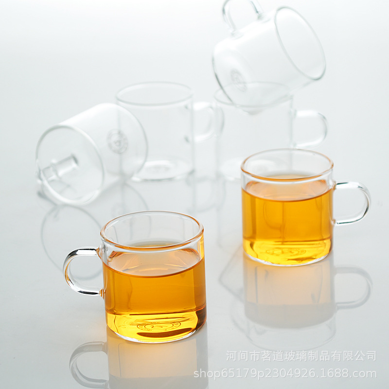 High borosilicate glass small tea cups, water cups, transparent handles, tasting cups, Gongfu tea sets, tea brewing cups, and small cups Specification drawing