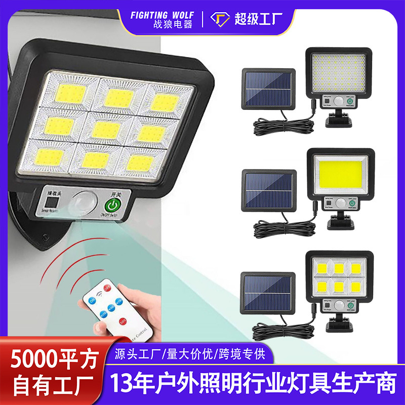 Cross-border solar lighting fixtures, human-sensing wall lamps, outdoor garden lamps, garden remote control, garage split small street lamps full figure