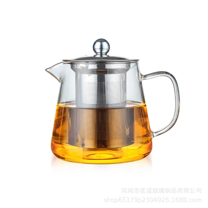 High borosilicate glass flower teapot, transparent Gongfu tea set, brewing teapot with stainless steel filter, tea and water separation flower teapot Item Picture