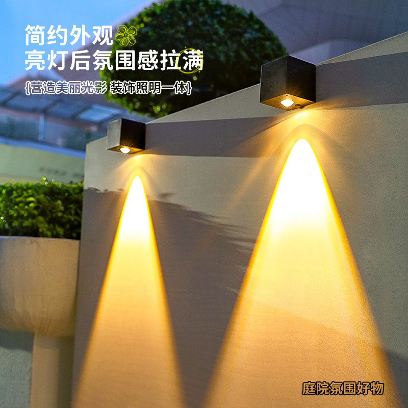 New solar-powered ambient wall lamps, outdoor courtyard and garden lighting, fence lamps, new rural household square night lights details Picture