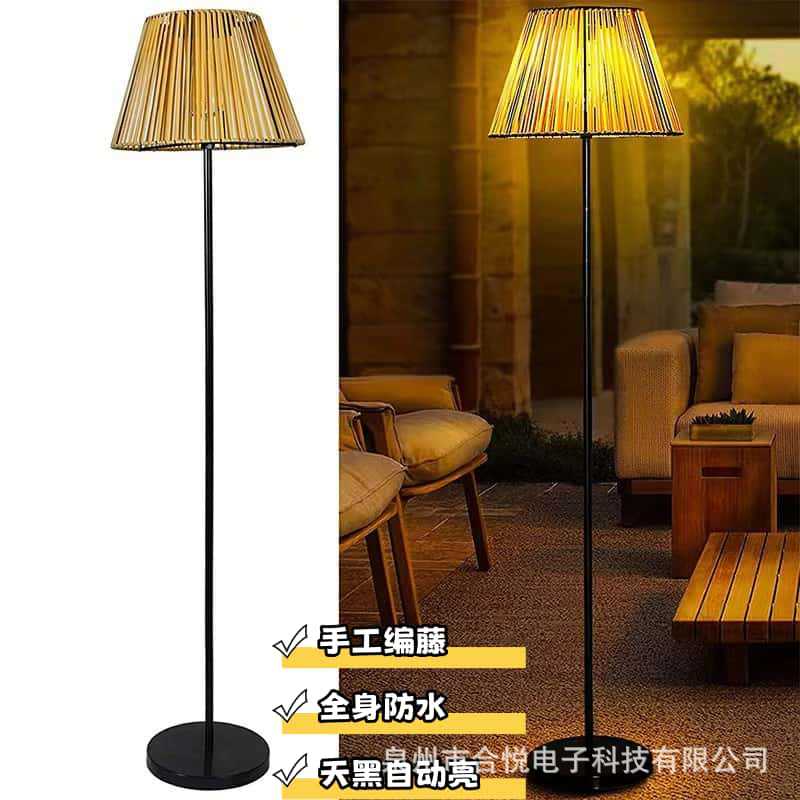 New Chinese-style solar floor lamps, outdoor rattan floor lamps, villa courtyard lamps, waterproof Japanese garden decorative lamps full figure