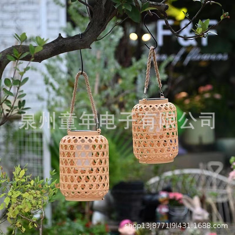 Solar lamps, Spring Festival lanterns, festival lanterns, imitation rattan woven courtyard outdoor lanterns, decorative lanterns, Chinese bamboo woven lanterns details Picture