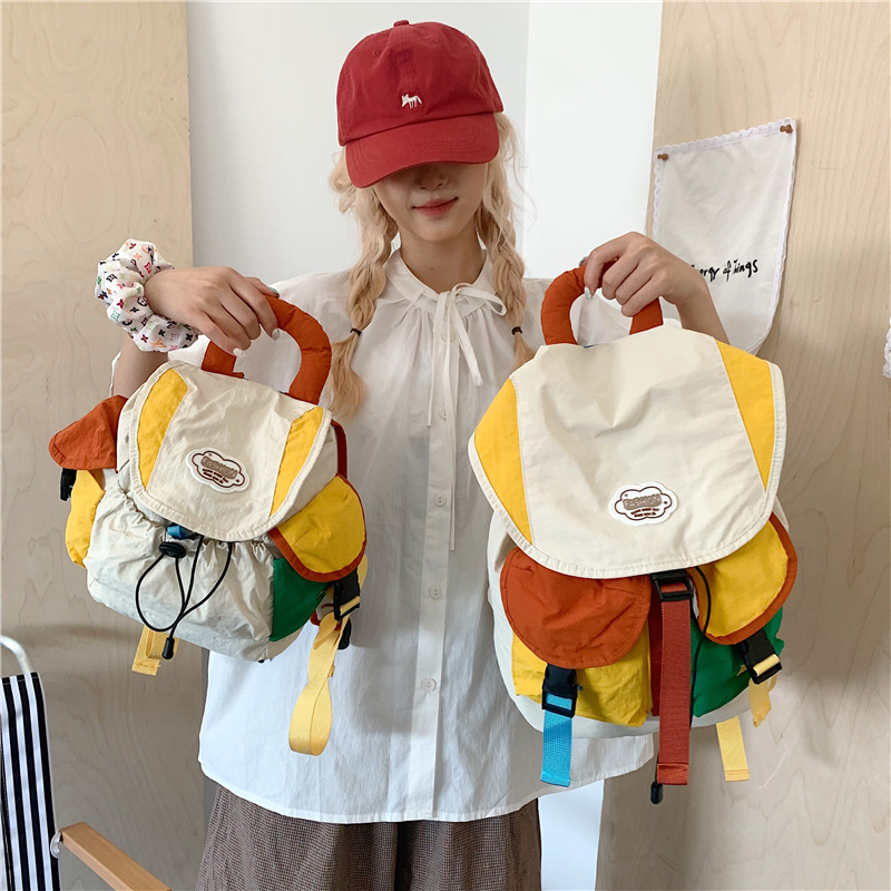 Wholesale summer trendy casual color-blocking backpacks, outdoor multi-functional simple and lightweight backpacks, fashionable travel small bags full figure