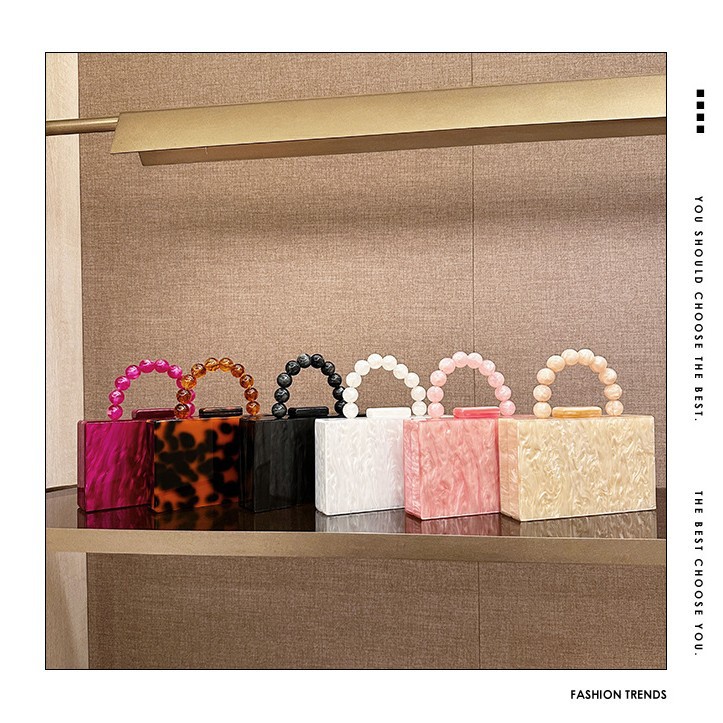 New cross-border acrylic bead hand-held bag, shoulder crossbody chain box bag, dinner bag, factory direct sale details Picture