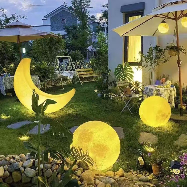 Outdoor moon lamps, floor-standing ornaments, courtyard landscaping arrangements, ambient lights, garden terraces, solar landscape lights for decoration full figure