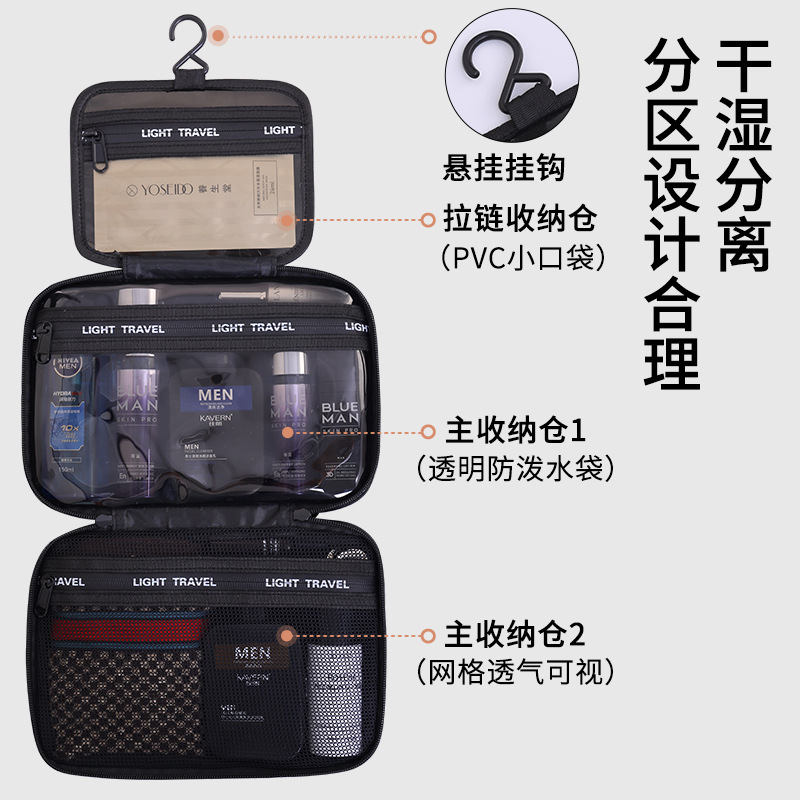 Cross-border Amazon toiletry bag, men's business trip care and travel set, portable dry and wet separation cosmetics storage bag details Picture