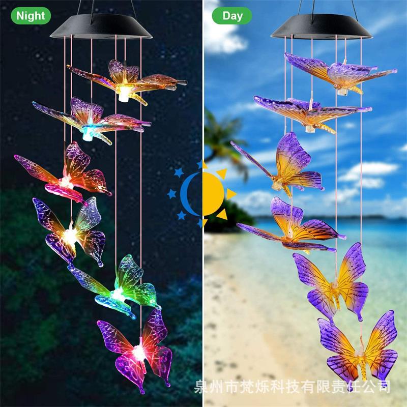 Cross-border solar wind chime lights, outdoor garden lights, butterfly seven-color hummingbird, angel decoration, rice grain white lights, landscape lights Specification drawing