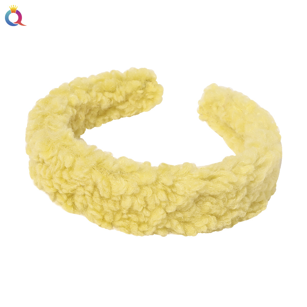 Qiyue Cross-border's new warm candy-colored autumn and winter hair band and hairpin, wide-edge lambskin hair band and hair accessory for women Item Picture