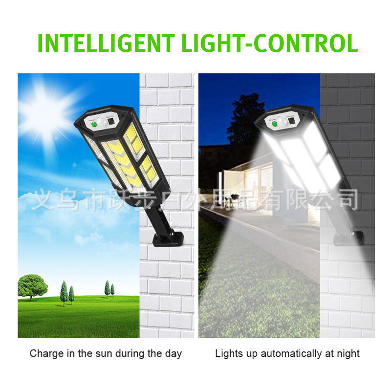 New outdoor waterproof solar remote control street lamp, COB human body sensor wall lamp, garden courtyard lamp, garage lamp Specification drawing