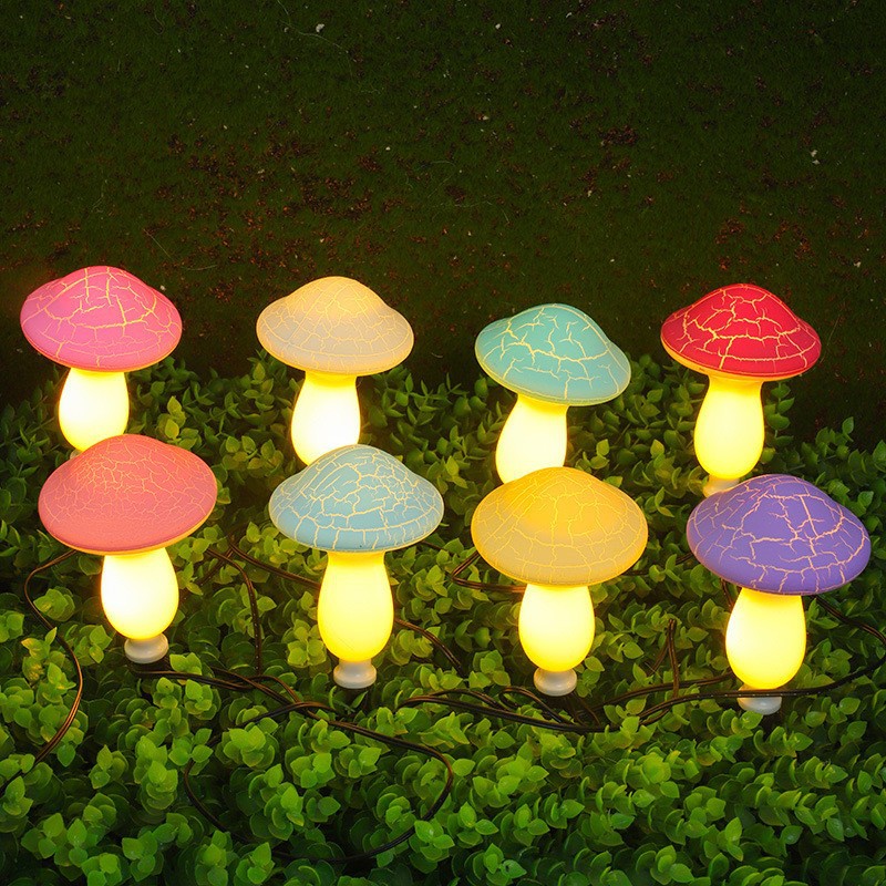 New solar-powered colored mushroom garden lamp, waterproof and sun-proof garden decorative lamp, cracked mushroom lawn lamp Specification drawing