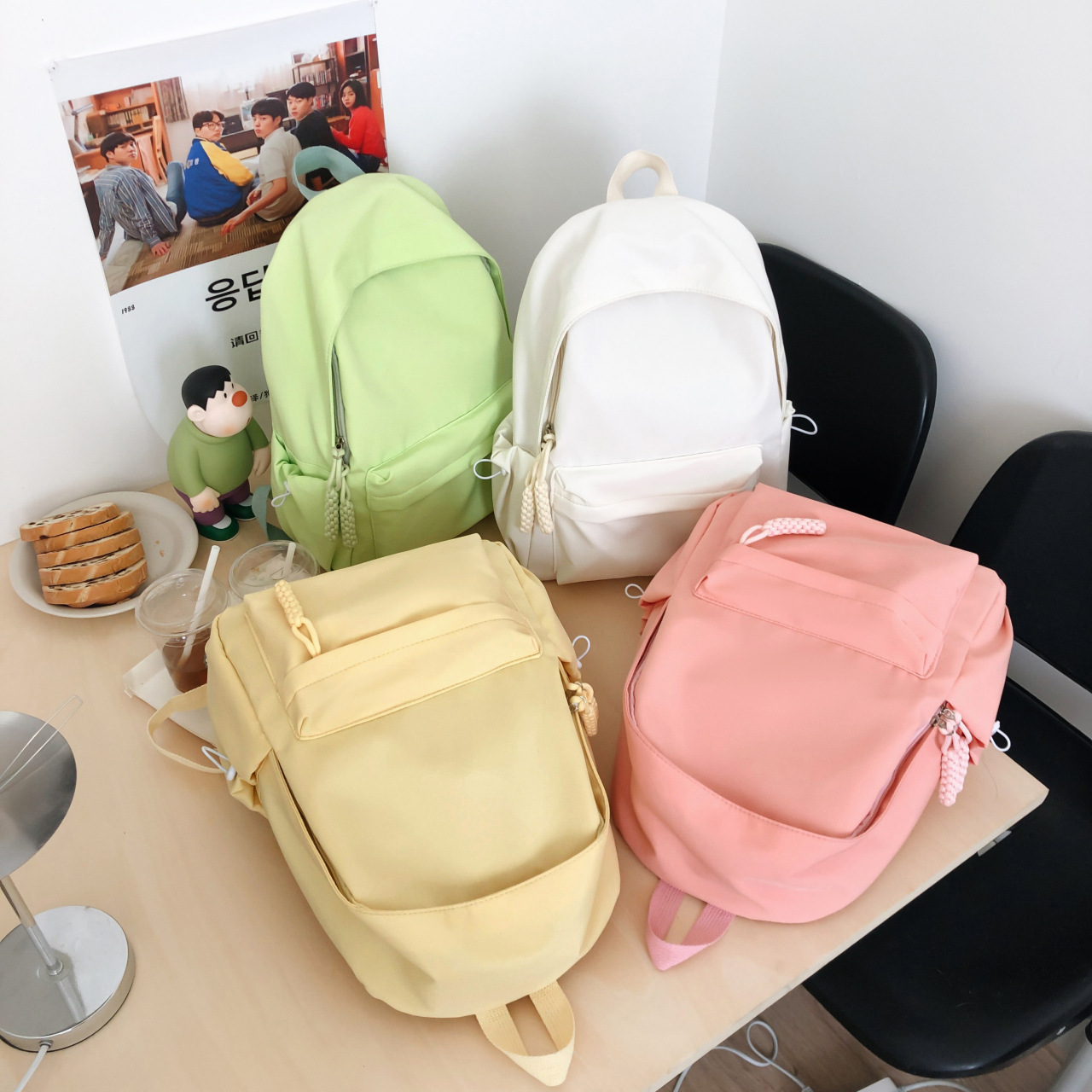 Wholesale of new and fresh backpacks in candy color, simple and large-capacity student schoolbags, and casual travel backpacks Specification drawing