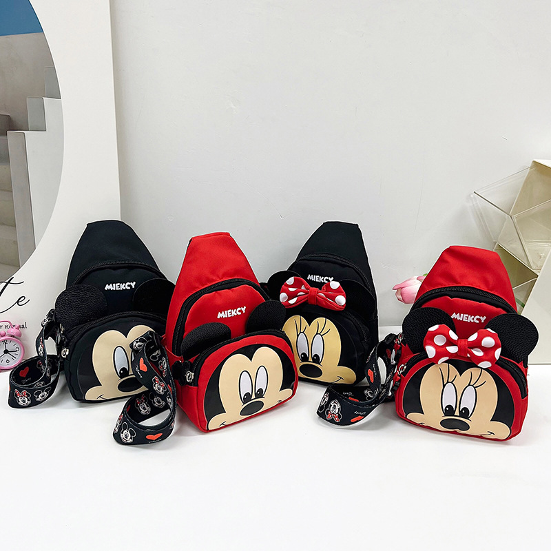 Bow children's chest bag, Mickey Mouse boy and girl crossbody backpack, cute cartoon printed children's travel single-shoulder bag full figure