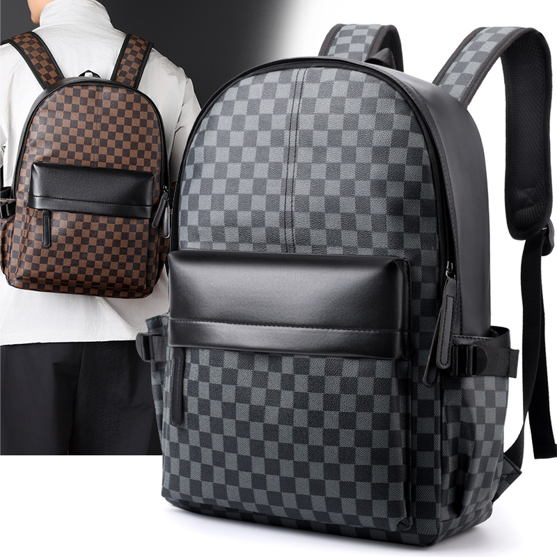 Business trend checkered backpack, versatile and casual men's commuting computer backpack, large-capacity travel backpack and schoolbag full figure