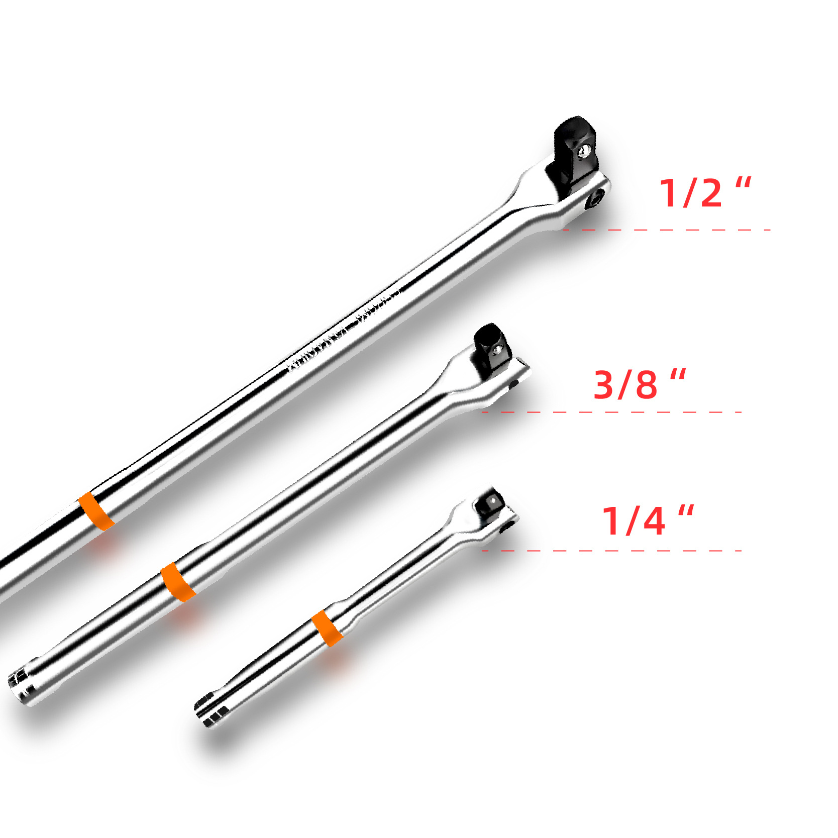F-rod turning wrench extension socket wrench 3-piece set 180︒ small fly 1/4, medium fly 3/8, large fly 1/2 interface Item Picture