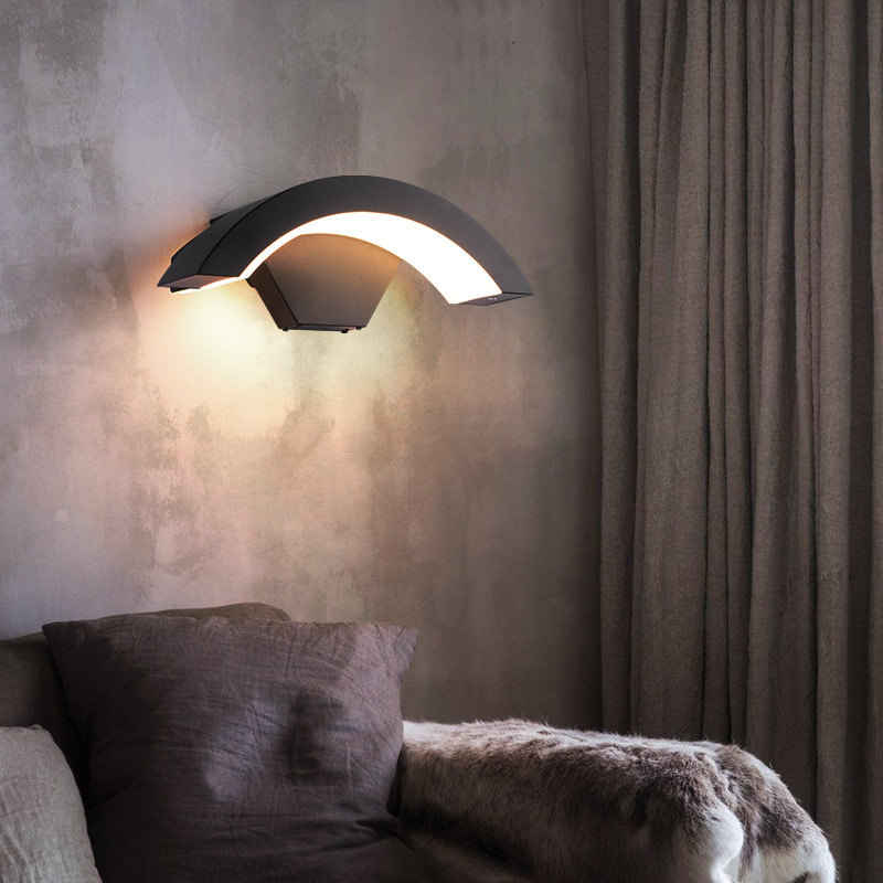 led outdoor waterproof human body sensor wall lamp, simple and creative courtyard outdoor balcony entrance moon-shaped wall lamp Specification drawing